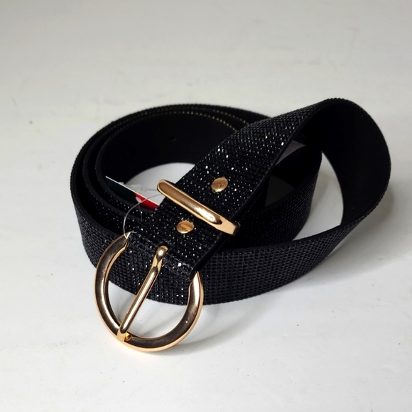 Vera Black Rhinestones Belt with Gold Round Buckle 43" - Picture 4 of 8